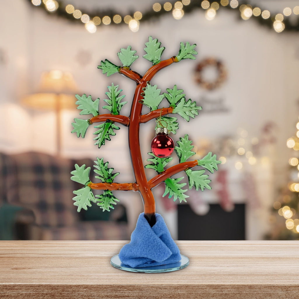 Peanuts Charlie Brown Glass Christmas Tree – Holiday Tabletop Tree