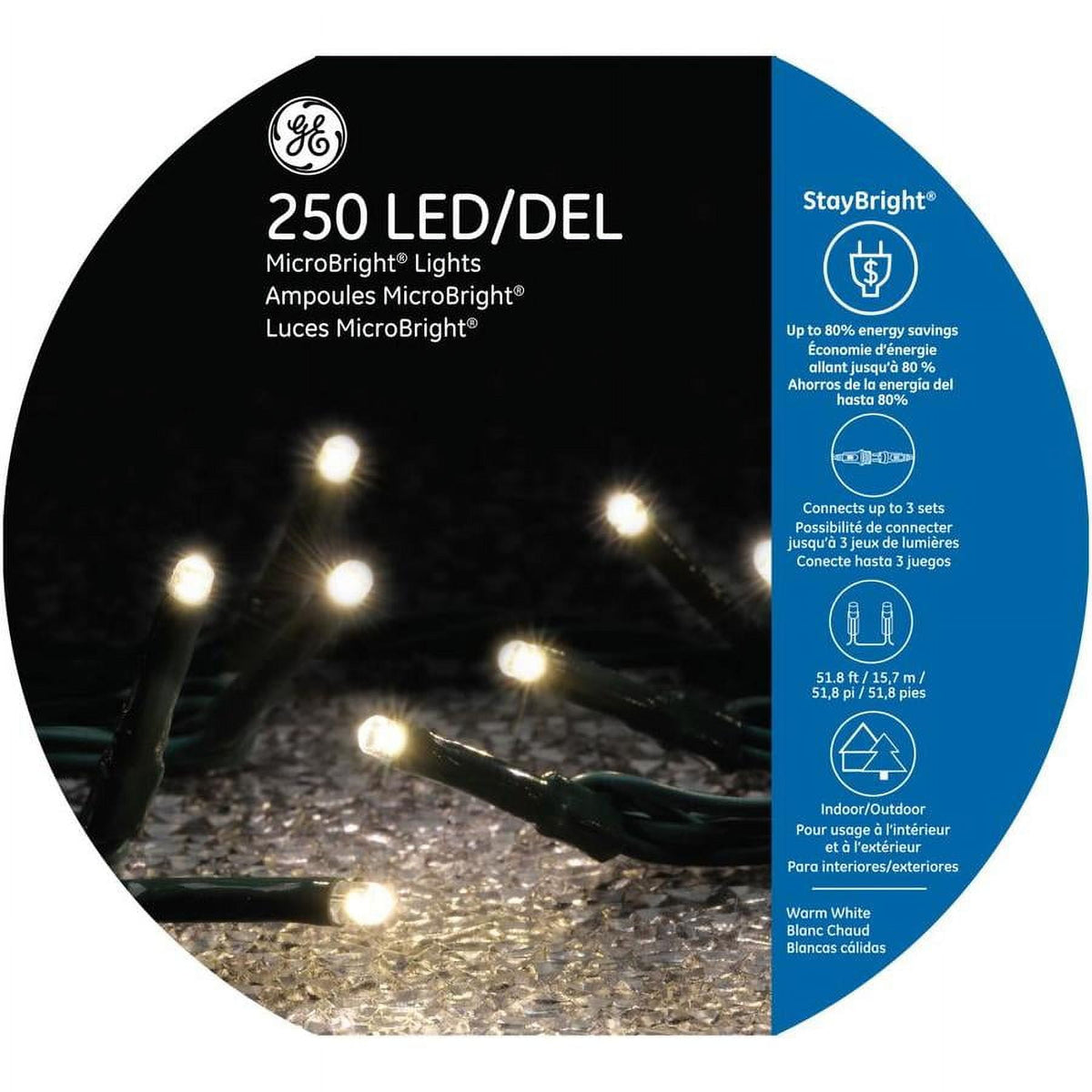 GE StayBright 250 LED Microbright Multicolor String Lights Green Wire 51.8FT