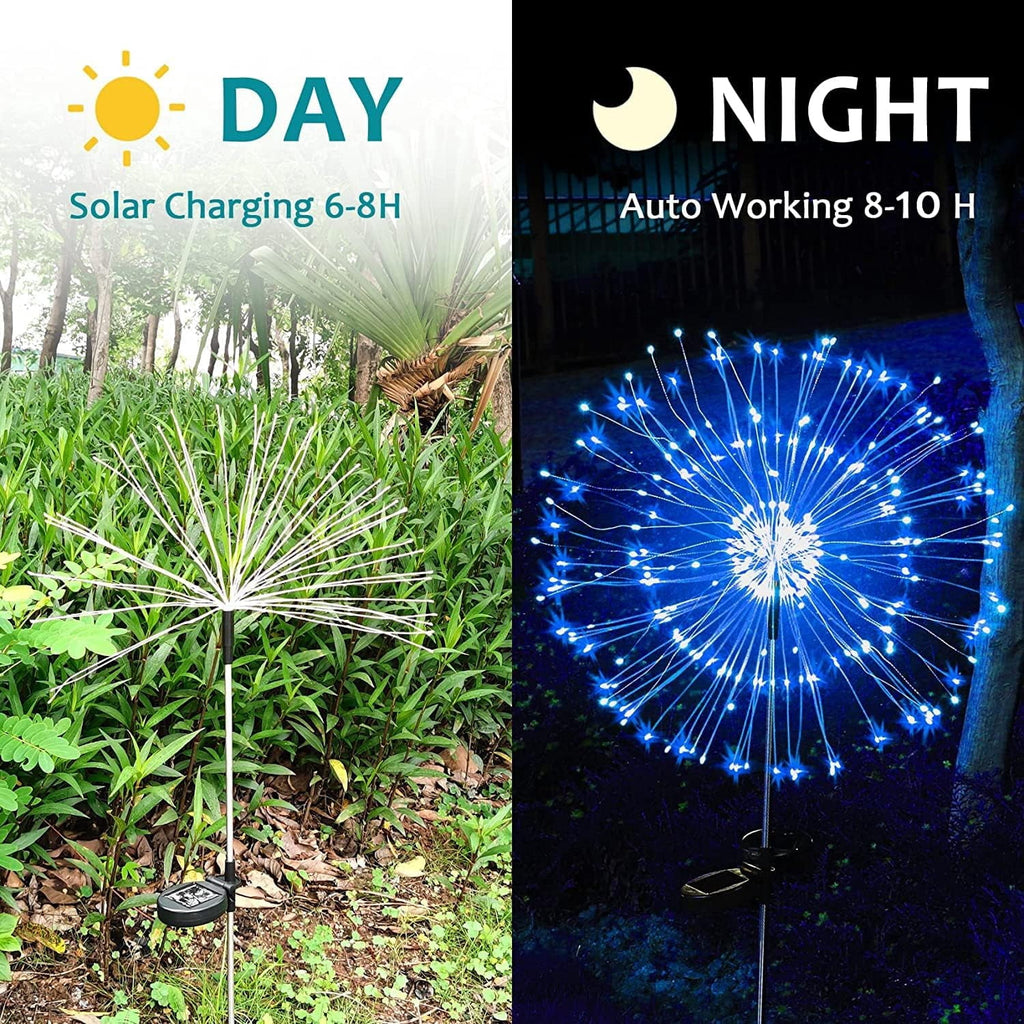 Outdoor Solar Lights Firework, 2 Pack 120 LEDs Waterproof Solar Lights for Outside Garden Yard Pathway Fence - Warm White