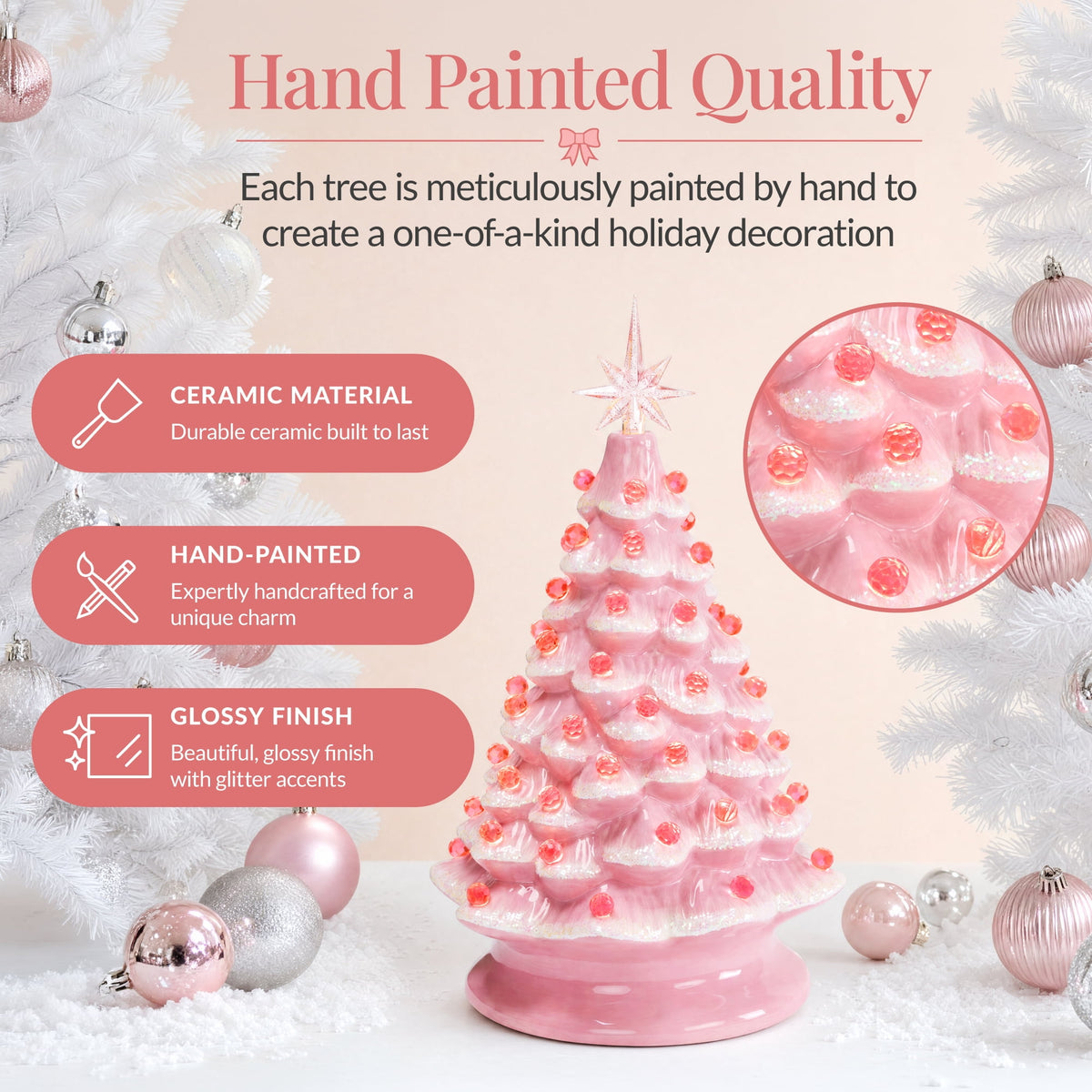 Best Choice Products 15in Ceramic Christmas Tree, Pre-lit Hand-Painted Tabletop Holiday Tree, Gingerbread Red/White/Grn