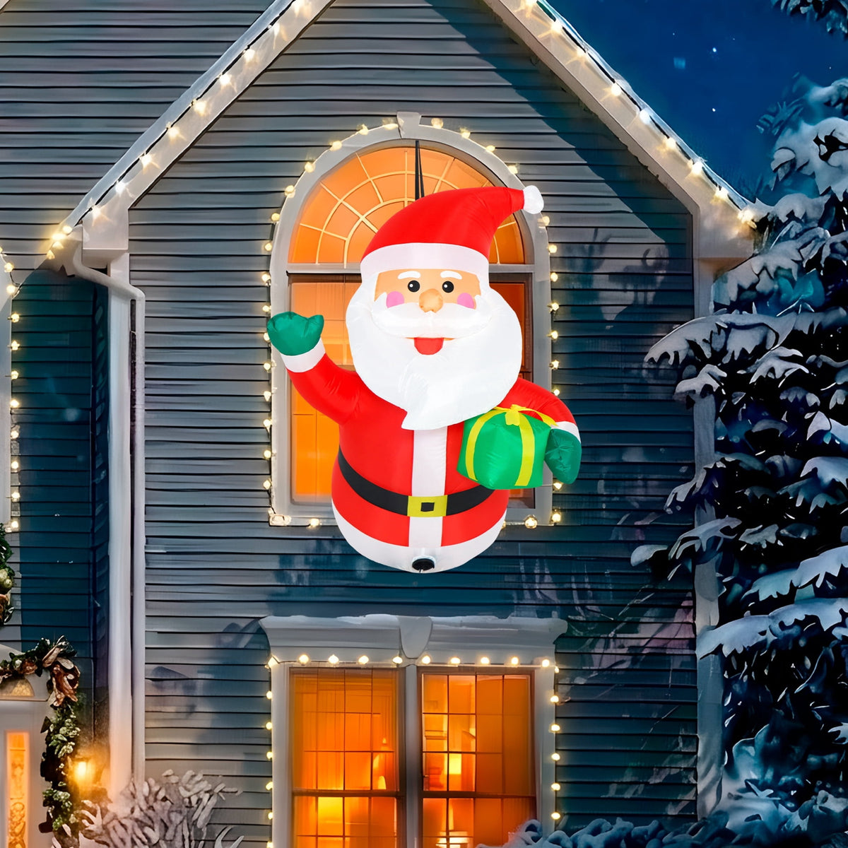 Red/White/Green Flying Santa Christmas Airblown Yard Inflatable, 4', by Holiday Time