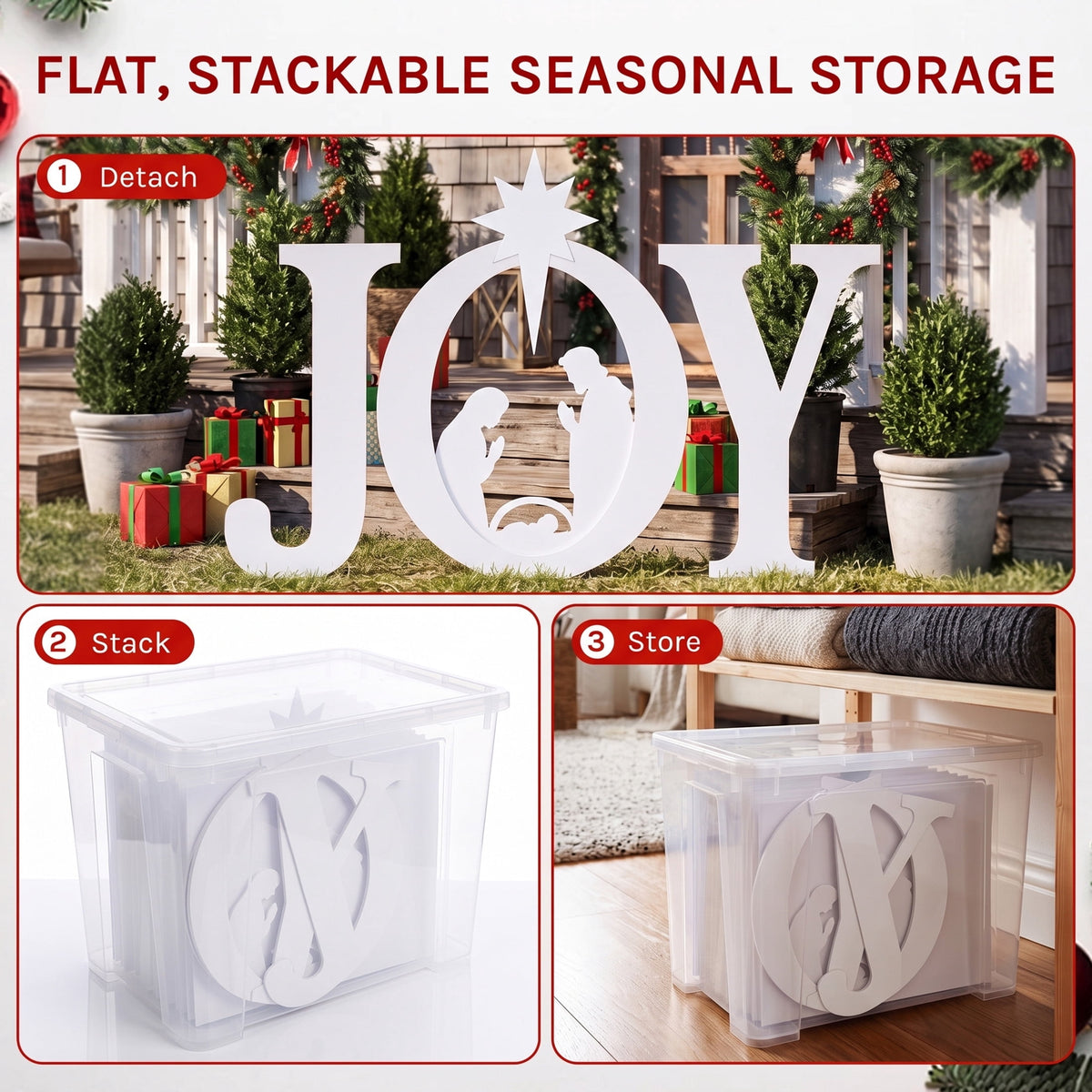 CONCETTA Outdoor JOY Christmas Nativity Decoration for Yard, Red White