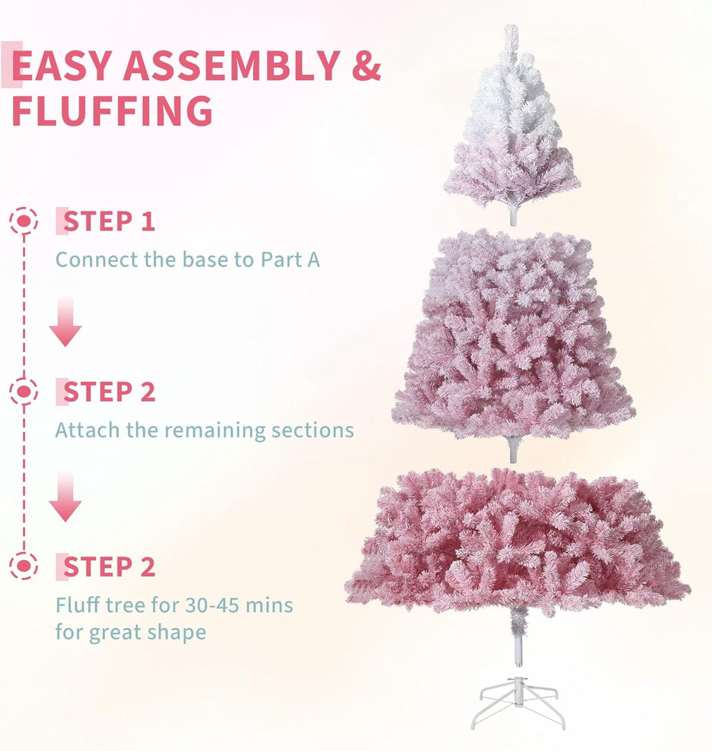 4.5/6/7.5/9 ft Flocked Pencil Christmas Tree with 100 Lights, Pre Lit Tall Skinny Christmas Tree with PVC Branch Tips, Premium Hinged Xmas Tree with Metal Base, Slim Artificial Christmas Tree