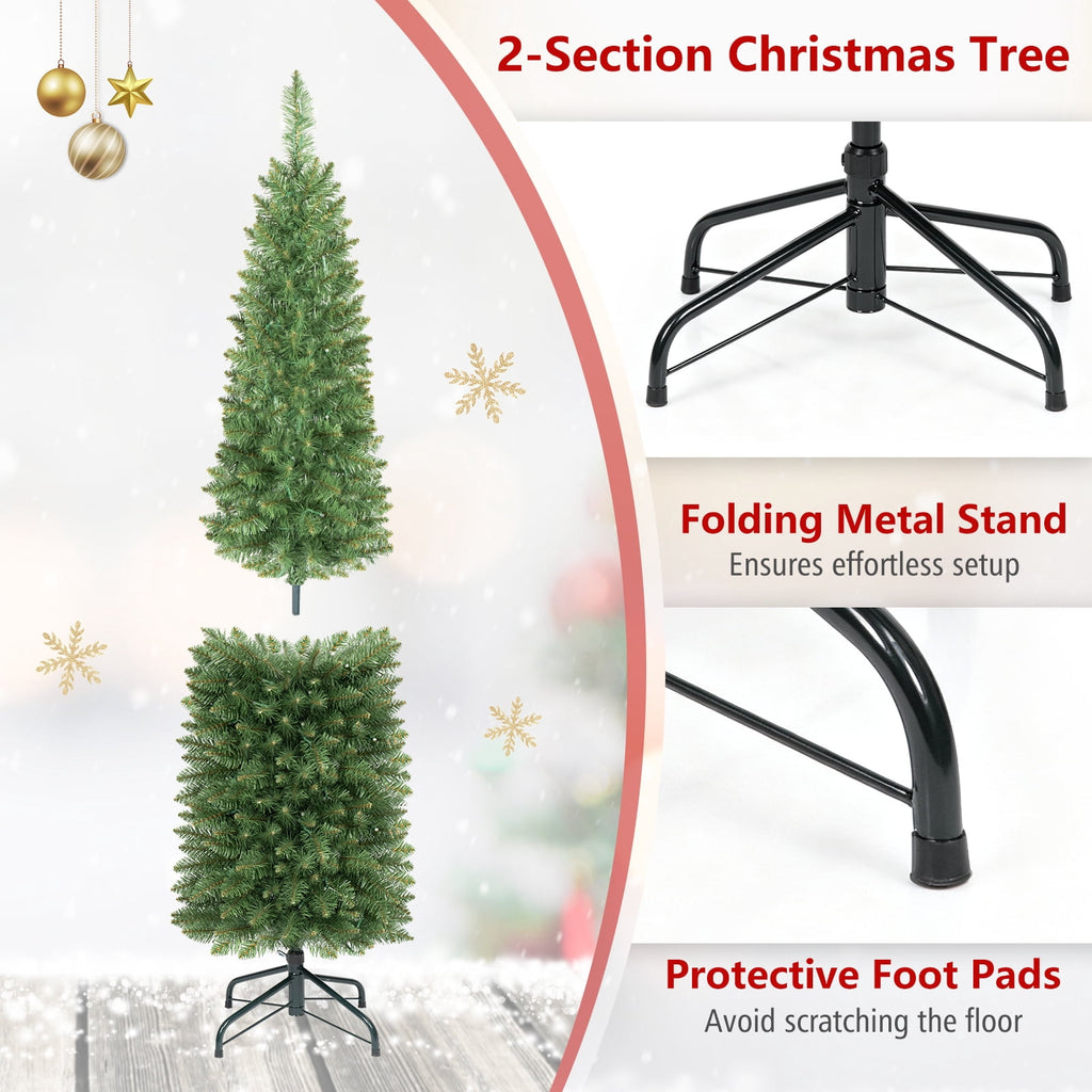 Costway 5 FT Pre-Lit Pencil Christmas Tree with 150 LED Lights & 296 Branch Tips Party