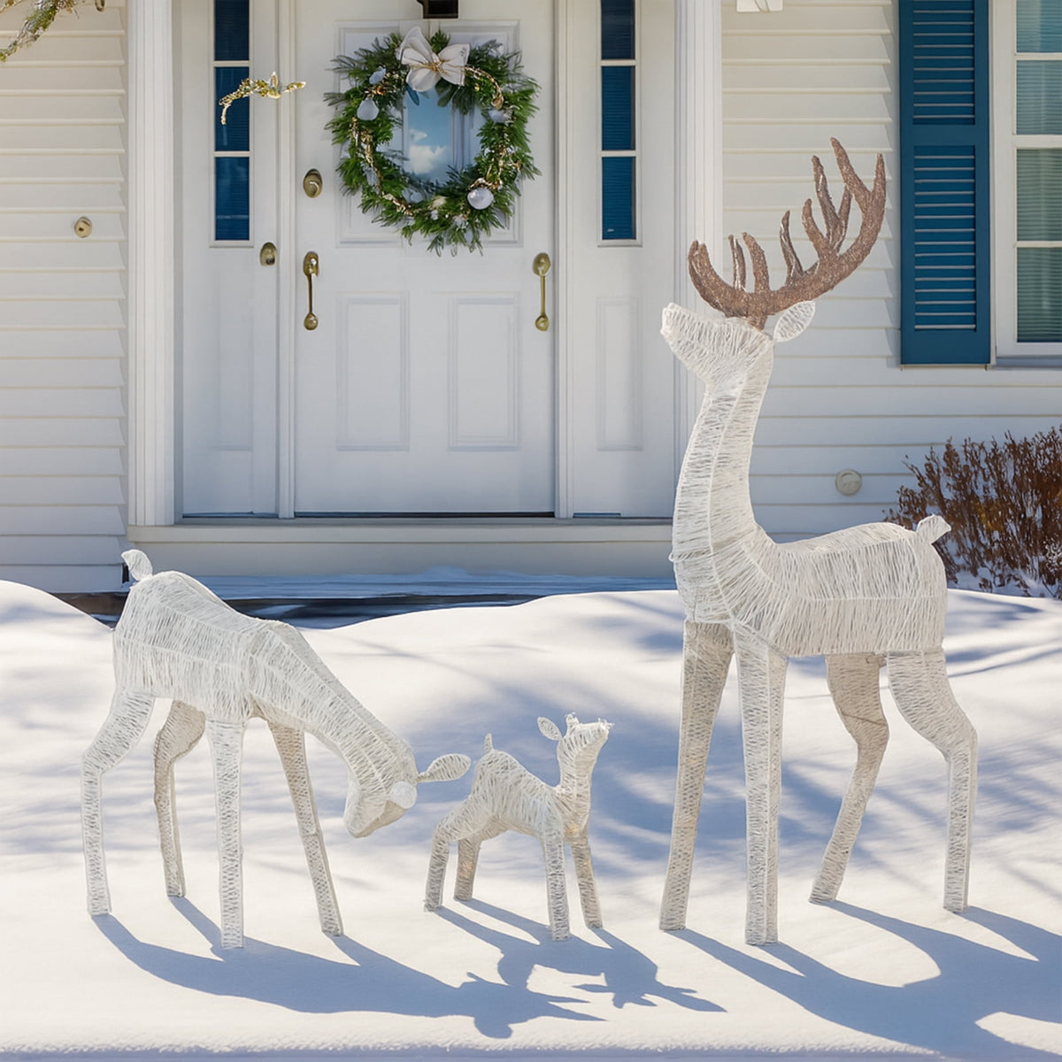 Ktaxon Christmas Outdoor Decor 4FT Lighted Reindeer Set 3Pcs Yard Deer Decorations LED Lights - Gold
