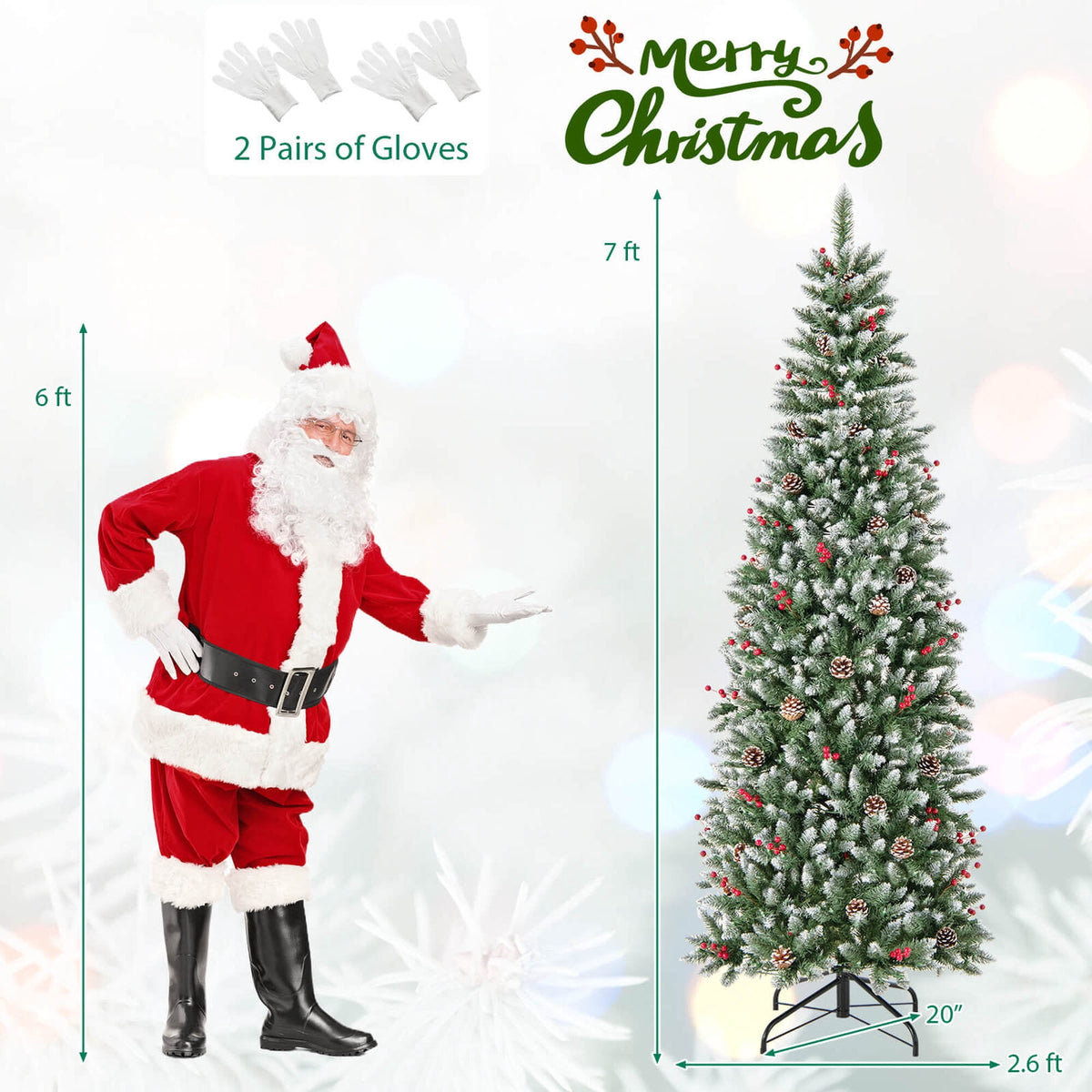 Costway 5 FT Pre-Lit Artificial Christmas Tree with 408 Snowy Branch Tips 250 LED Lights