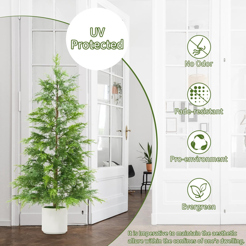 2 Pack 4Ft Artificial Cedar Topiary Trees for Front Porch Decor, Artificial Christmas Tree, Uv Rated Potted Plants, FauxPlants for Entryway, Living Room, Office, Apartment