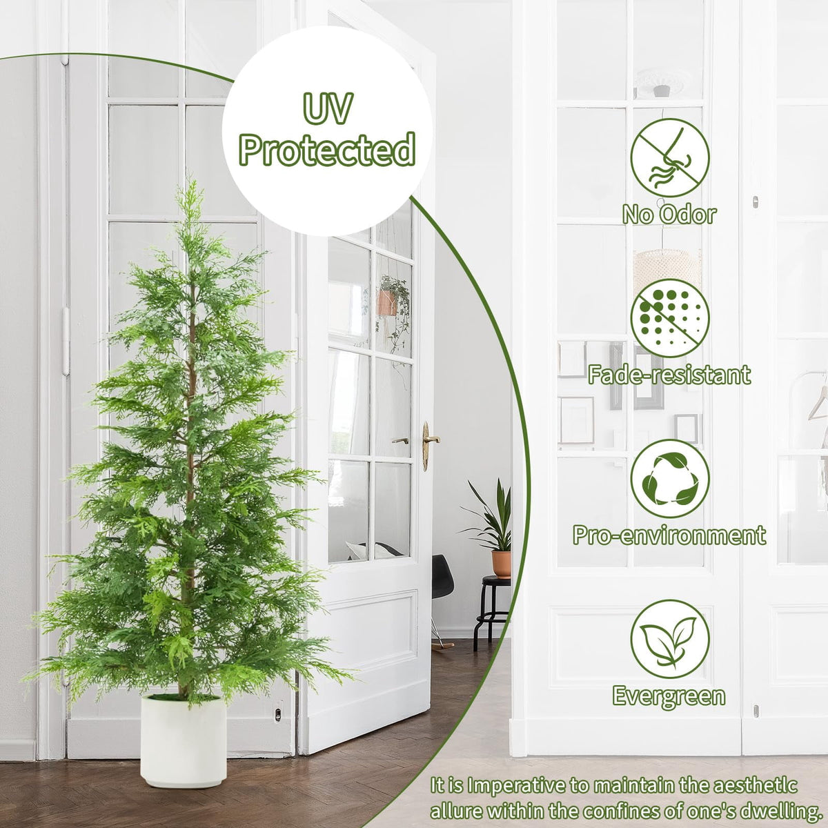 2 Pack 4Ft Artificial Cedar Topiary Trees for Front Porch Decor, Artificial Christmas Tree, Uv Rated Potted Plants, FauxPlants for Entryway, Living Room, Office, Apartment