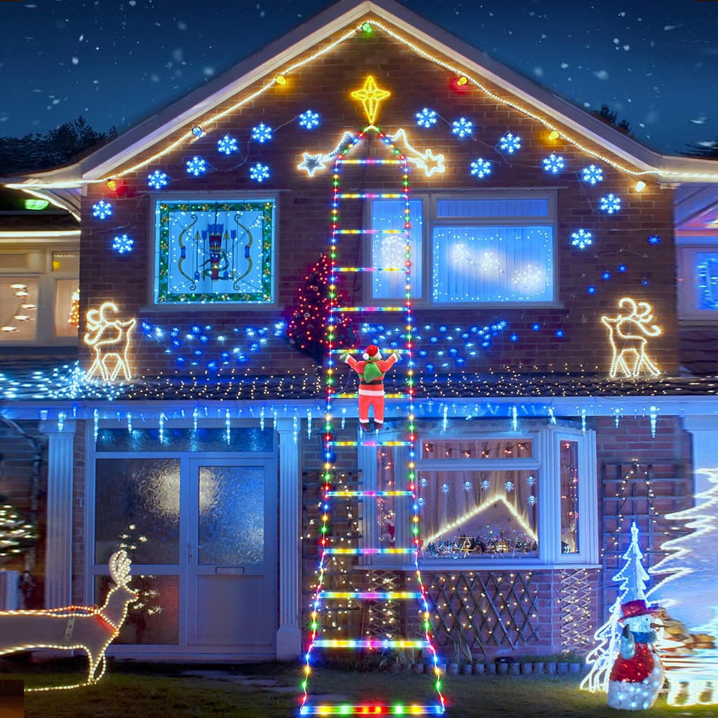 Morfone Christmas Decorations LED Ladder Lights with Climbing Santa Claus, 10.5ft Christmas Decorative String Lights for Indoor Outdoor, Window, Garden, Home, Wall, Xmas Tree Decor, Multicolor