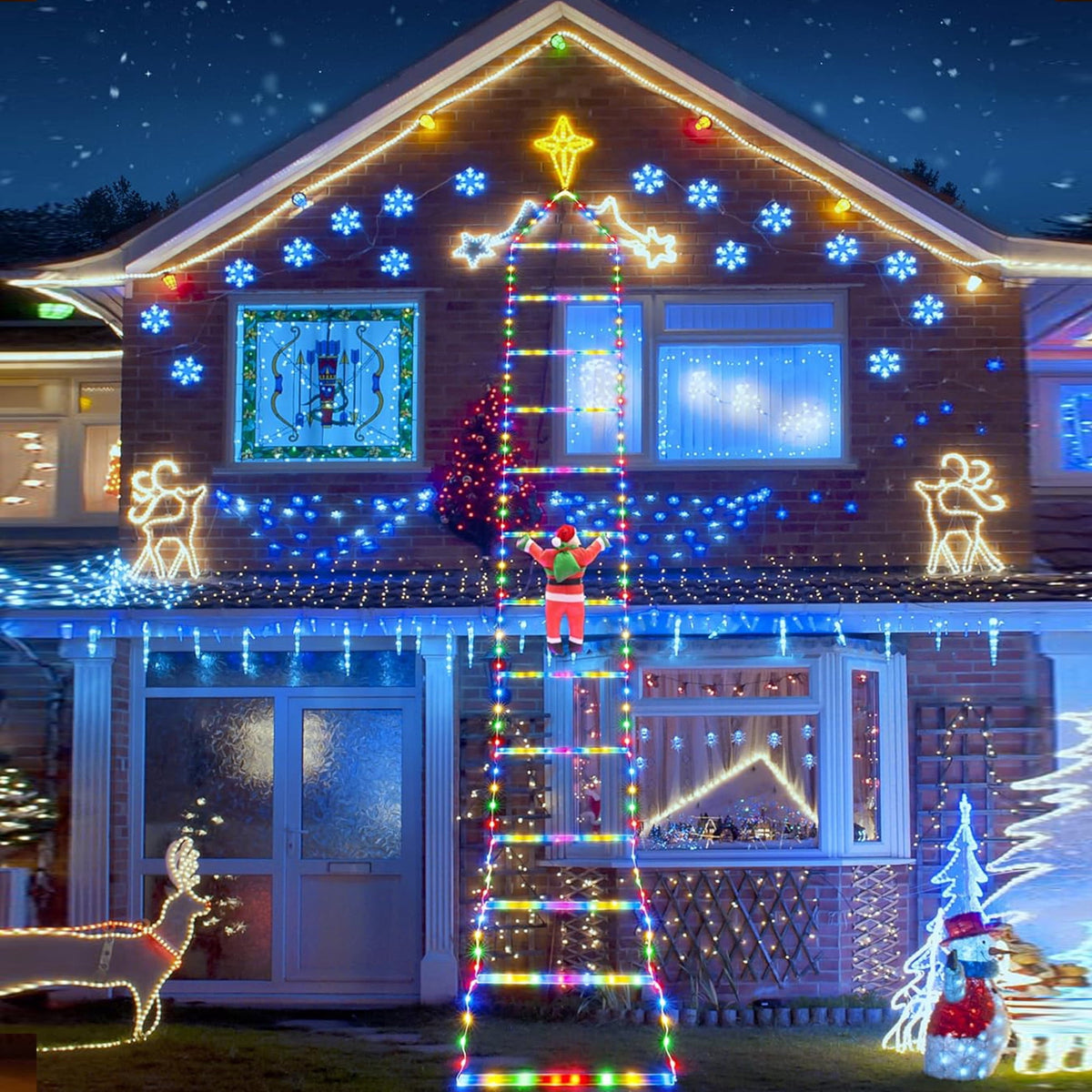 Morfone Christmas Decorations LED Ladder Lights with Climbing Santa Claus, 10.5ft Christmas Decorative String Lights for Indoor Outdoor, Window, Garden, Home, Wall, Xmas Tree Decor, Multicolor