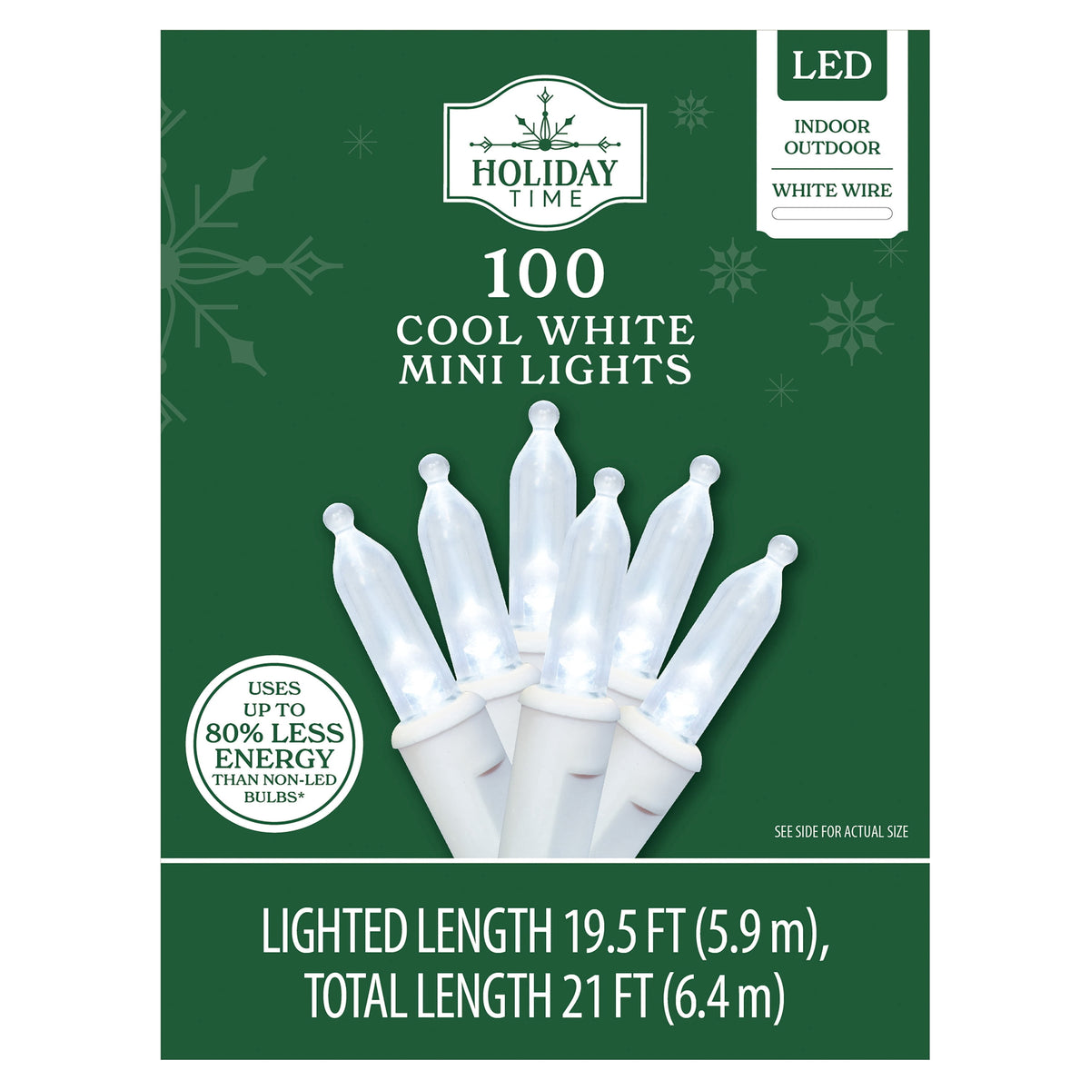 Indoor/Outdoor 100-Count LED Mini Christmas String Lights, Warm White, White Wire, 19.5', by Holiday Time