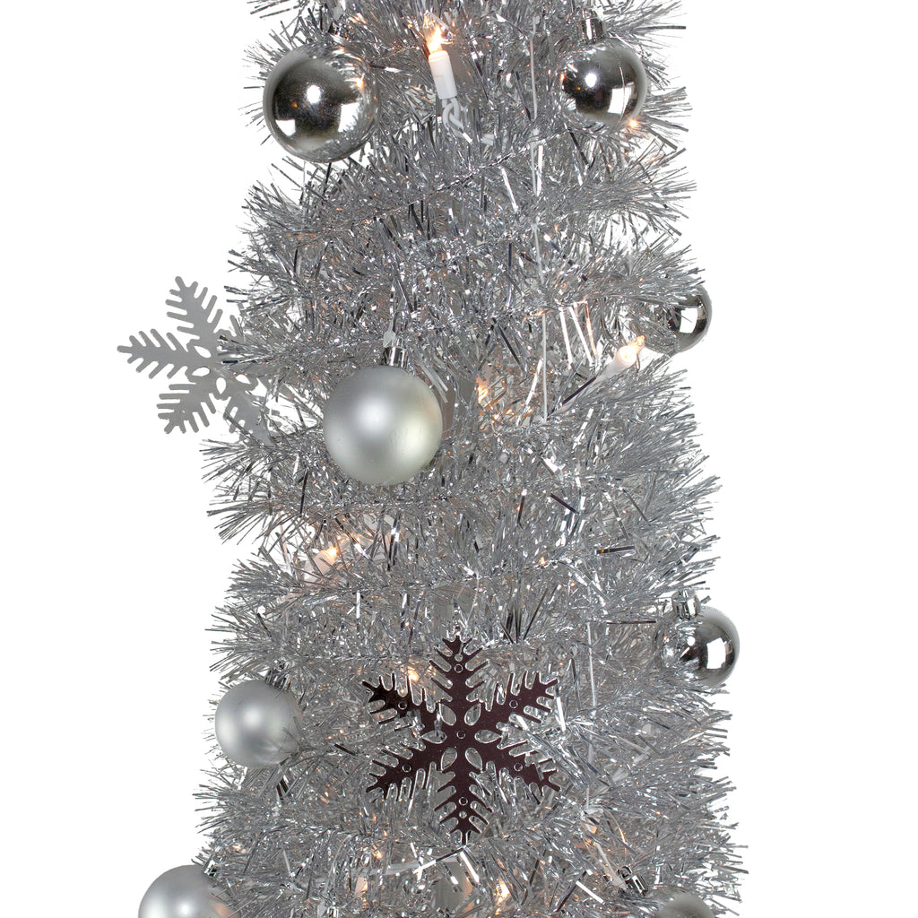 Northlight Pre-Lit Silver Pre-Decorated Pop-Up Artificial Christmas Tree - 6'