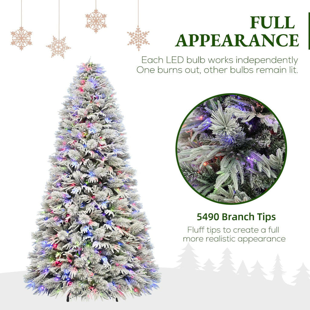 VIVATREES 7.5FT Premium Flocked Christmas Tree 550 Multi-Color LED Lights 5490 PVC PE Hinged Branch Tips Pre-Lit Artificial Xmas Pine Needles Metal Base for Home Office Holiday Decor