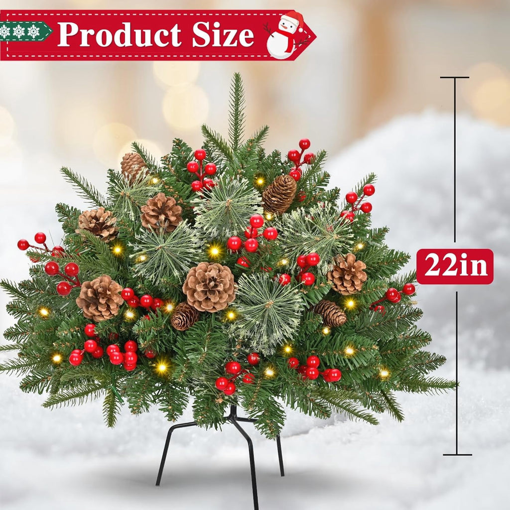 Ikfashoni 2 Pack Christmas Urn Filler, Pre-lit Outdoor Christmas Tree with Remote, Artificial Christmas Porch Pathway Decoration