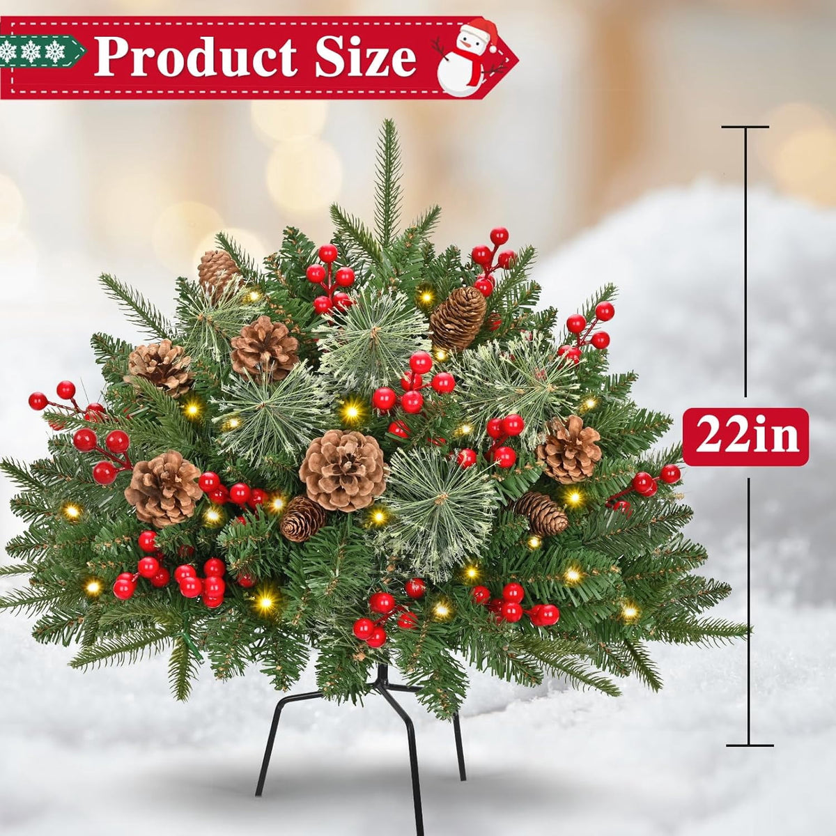 Ikfashoni 2 Pack Christmas Urn Filler, Pre-lit Outdoor Christmas Tree with Remote, Artificial Christmas Porch Pathway Decoration