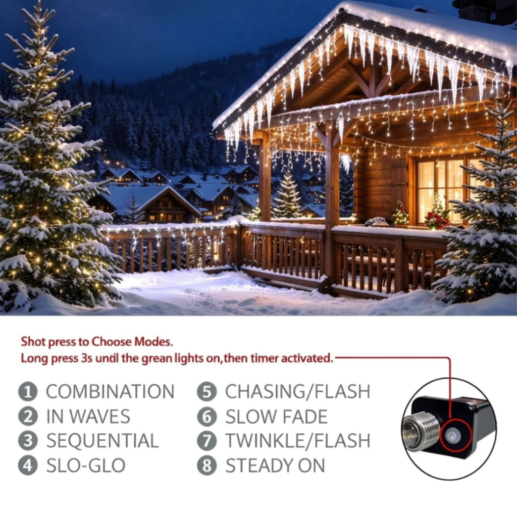 Scidweet Christmas Icicle String Lights, 33ft 400 LED Fairy Twinkle Lights 8 Modes Plug in Light for Holiday Wedding Party Home Indoor Outdoor Decoration, Cool White