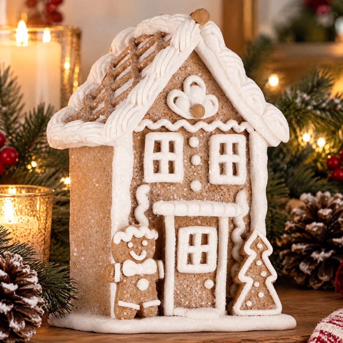 Clay Dough Gingerbread House Christmas Decoration, Brown and White, 5.3", by Holiday Time