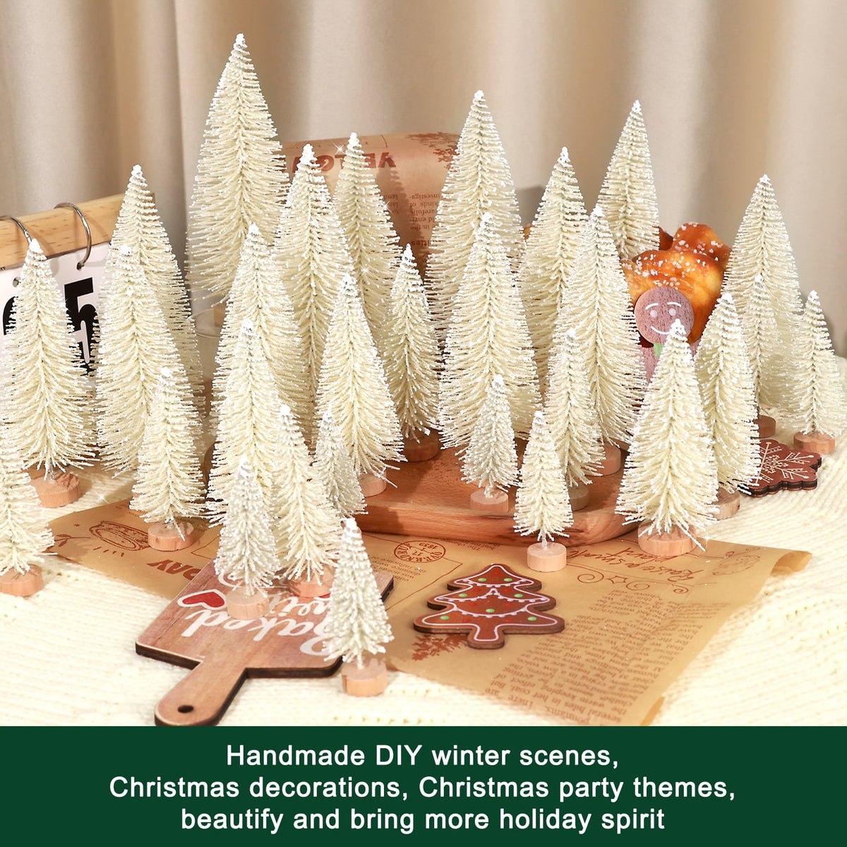 Ayieyill 30PCS Artificial Mini Christmas Trees, Mini Pine Tree Sisal Trees with Wood Base Bottle Brush Trees for Christmas Table Top Decor Winter Crafts Ornaments