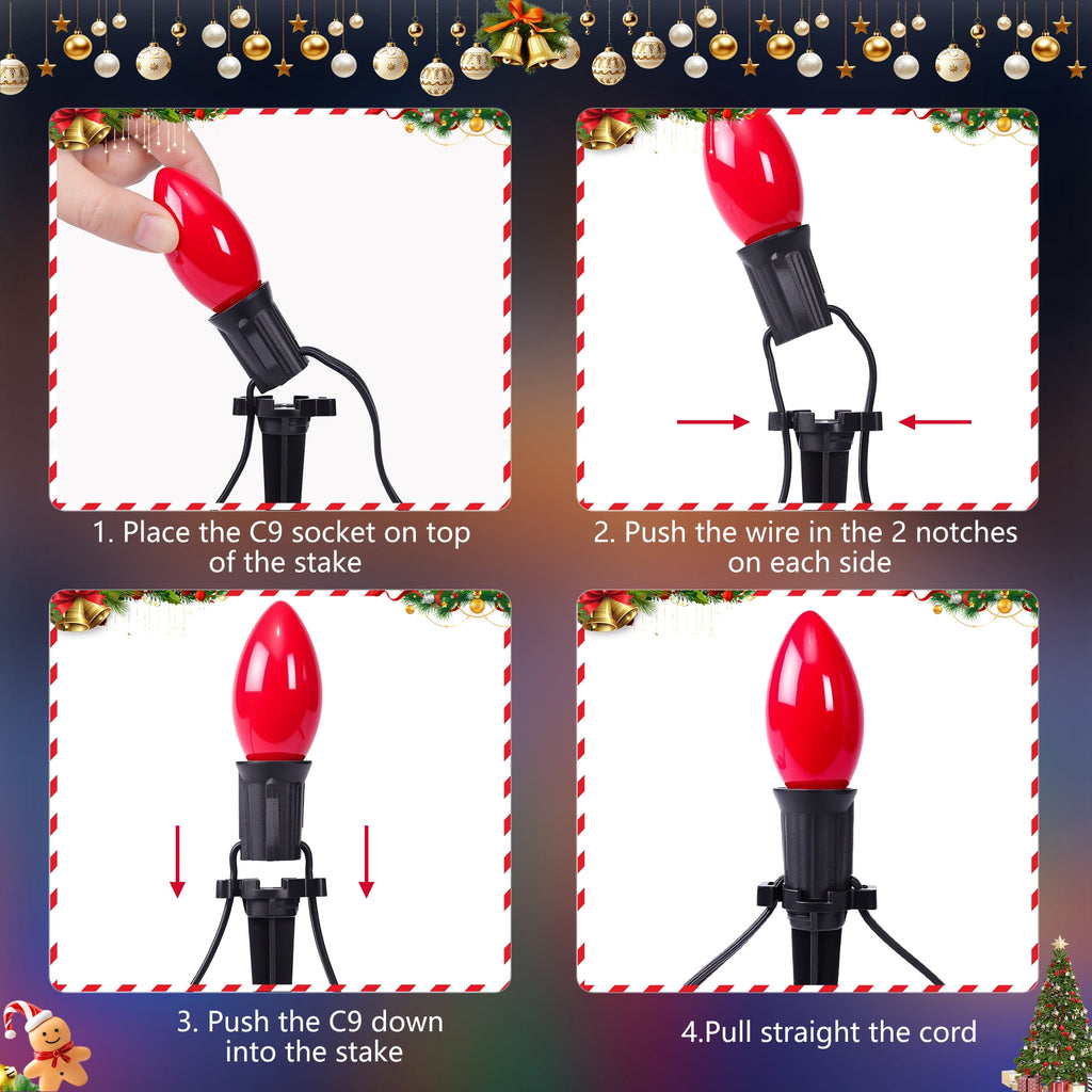 ALLJOY 2 Pack Total 51.5 Ft 40 Bulbs C9 Christmas Pathway Lights with Stakes, Outdoor Christmas String Lights,Christmas Decorations for Yard Walkway Sidewalk, Halloween& Christmas Lights