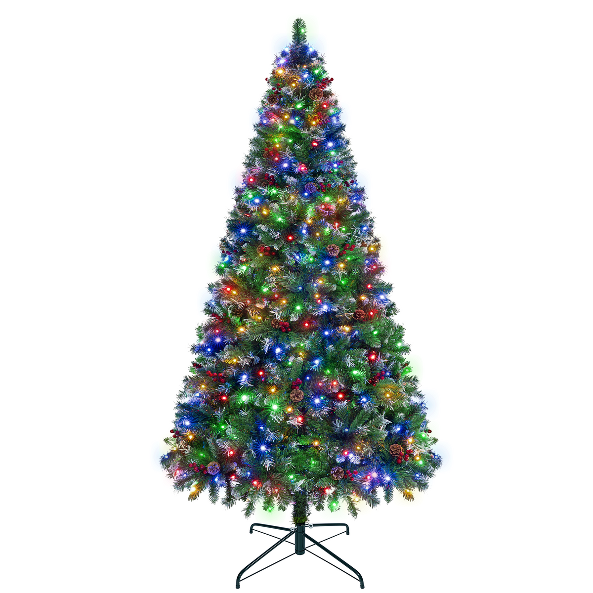 Firstness 6ft Pre-Lit Artificial Christmas Tree with Storage Bag, Warm & Multicolor Xmas Tree with 975 Branch Tips,Pine Cones + Red Berries