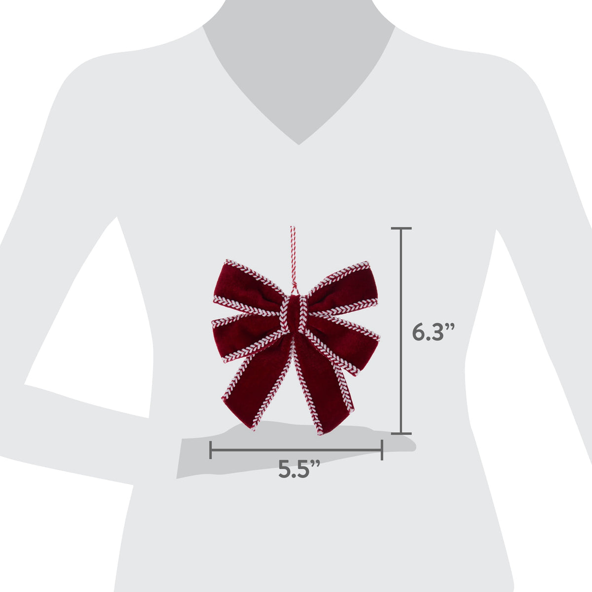 Red and White Velvet Bow Christmas Ornament, 6.3", by Holiday Time