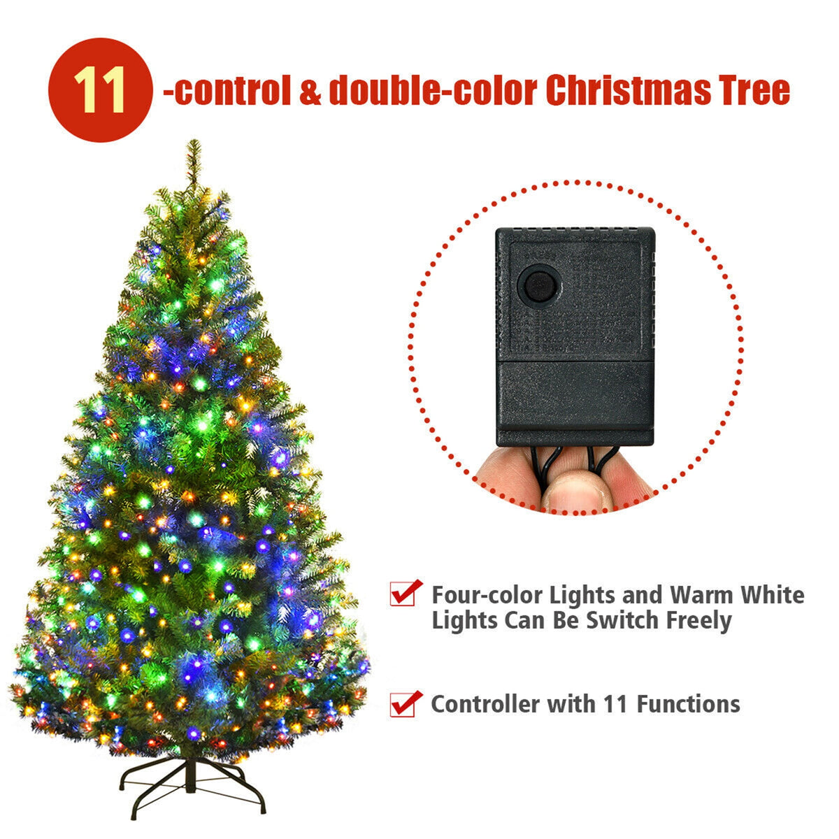 Gymax 8FT Pre-Lit Christmas Tree Hinged Artificial Tree w/ Metal Stand LED Lights