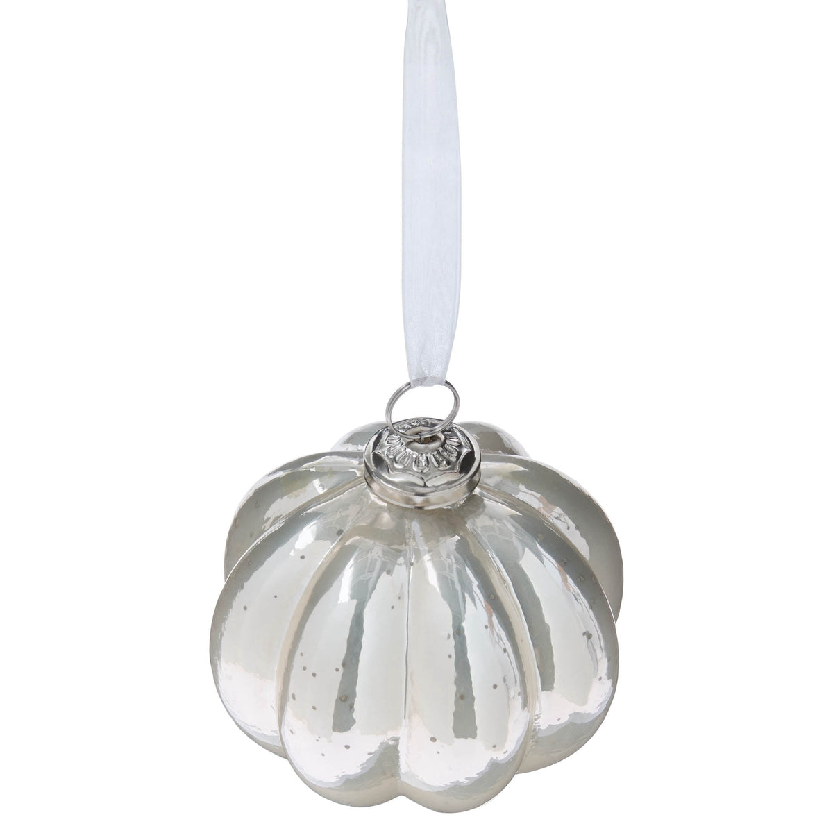 Silver Mercury-Style Glass Ribbed Christmas Ornament, 3.8", by Holiday Time
