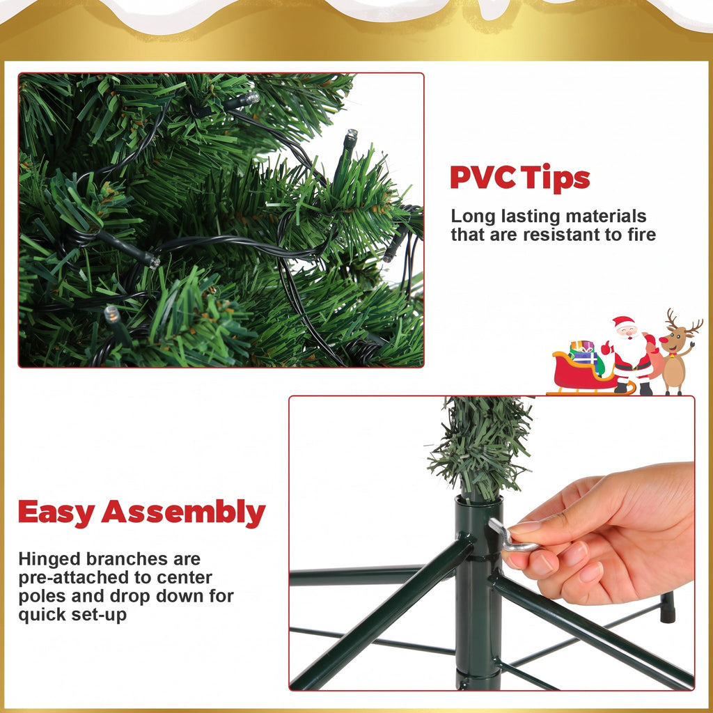 Legooin 7.5FT Pre-lit Artificial Christmas Tree with 1300 Branch Tips + 400 Multicolored Lights, 3-Section Easy Assembly Xmas Tree with Metal Stand for Indoor Outdoor Holiday Decor, Green