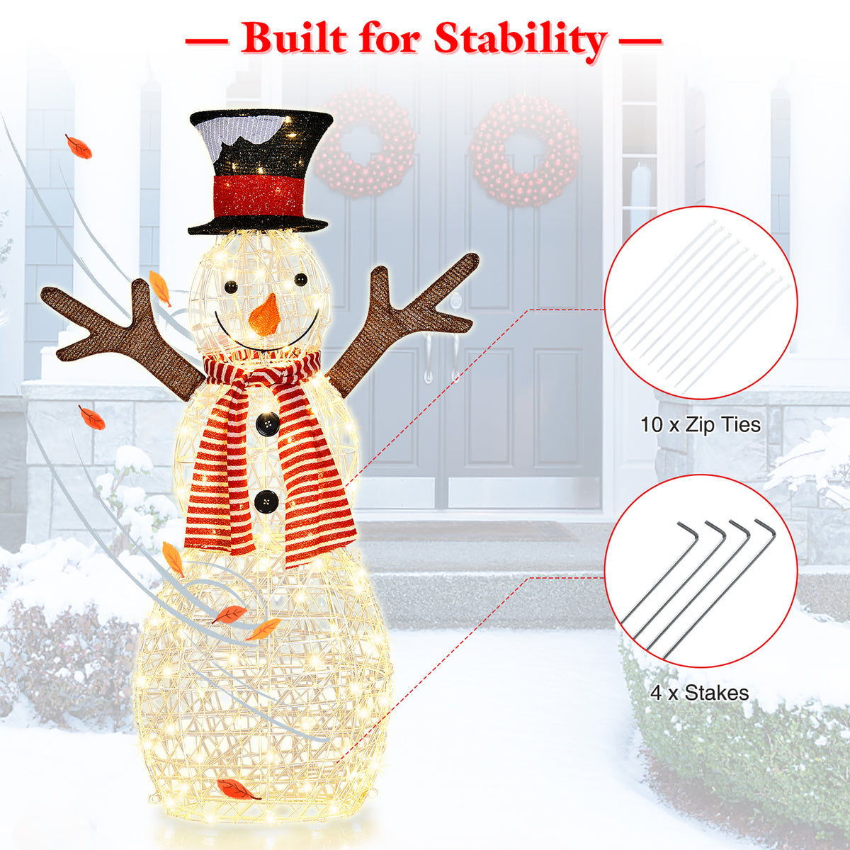 Costway Pre-Lit Standing Snowman Artificial Christmas Decoration with 80 LED Lights