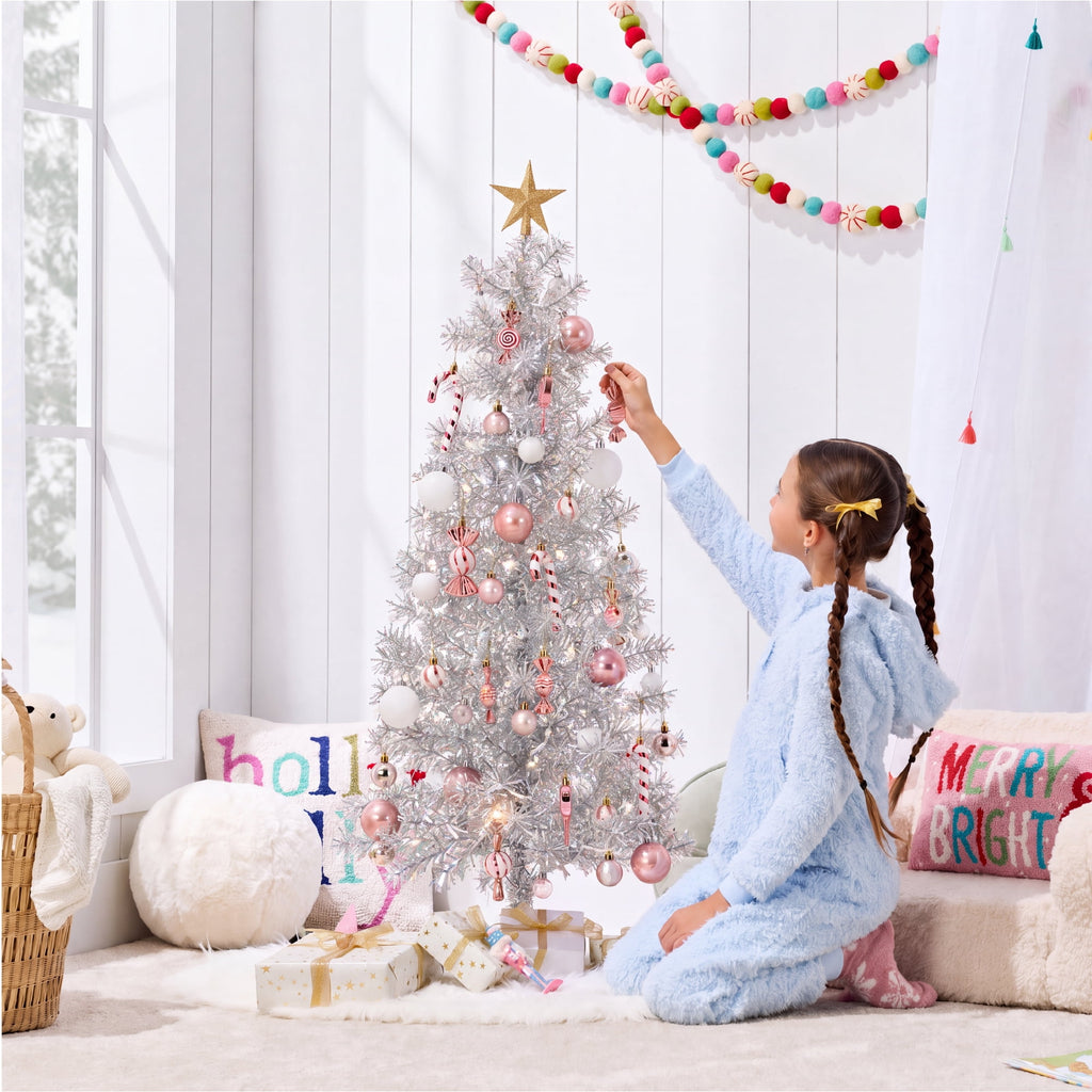 Best Choice Products 4ft Prelit Colored Christmas Tree, Artificial Tree Holiday Decor w/ 70 LED Lights - Baby Blue Tinsel