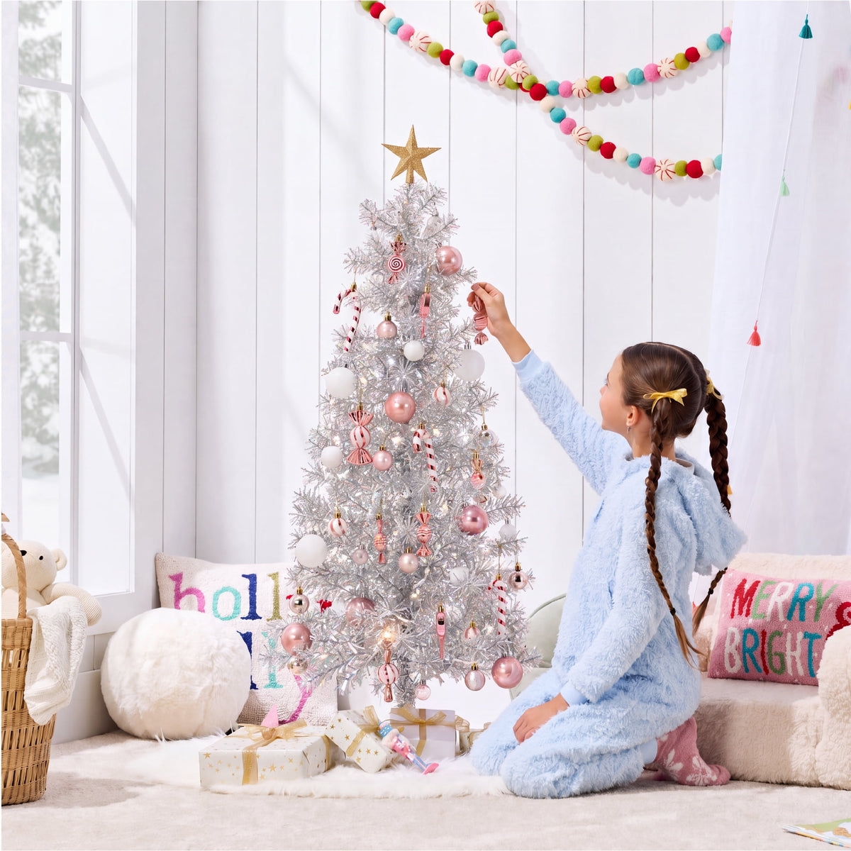 Best Choice Products 4ft Prelit Colored Christmas Tree, Artificial Tree Holiday Decor w/ 70 LED Lights - Baby Blue Tinsel