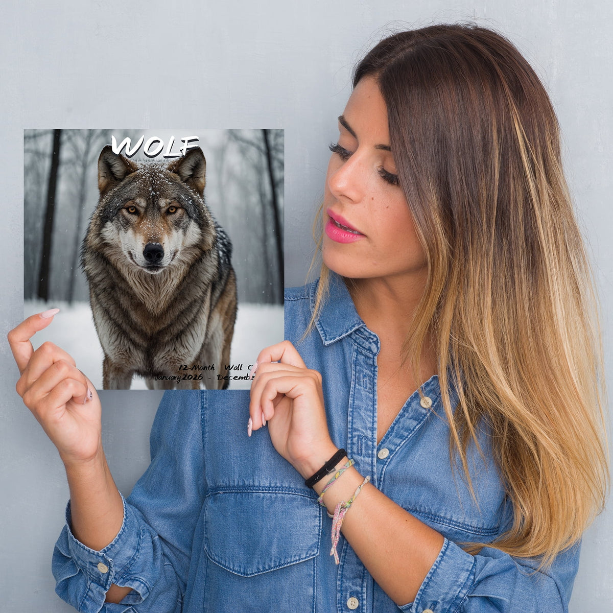 2026 Wall Calendar,Wolf Calendar 2025-2026,Wolf Monthly Wall Calendar, 12" x 24" Open,Family Planner Calendar with Wolf, Home & Office Organizer,Hangable