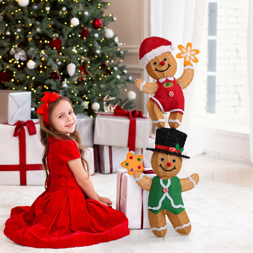 DEORAB 2-Pieces Outdoor Christmas Gingerbread Man lghting Decorations Xms Indoor Yard Garden Lawn Holiday Festive Light-up Decor, 70 LED Lights