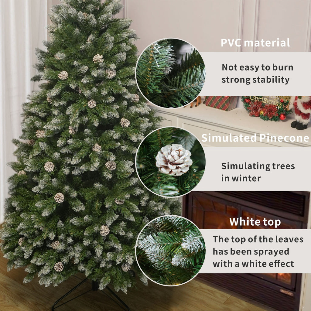 6' Premium Pine Artificial Christmas Tree with Hinged Branches & 60 Pine Cones