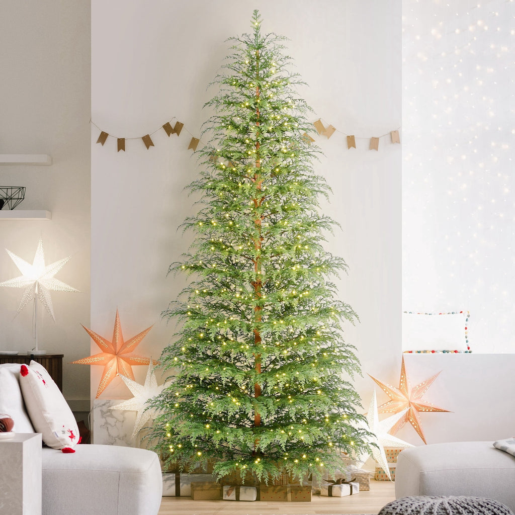 My Texas House 9' Pre-Lit Cypress Green Artificial Christmas Tree with 600 Warm White Twinkle LED Lights and Stand