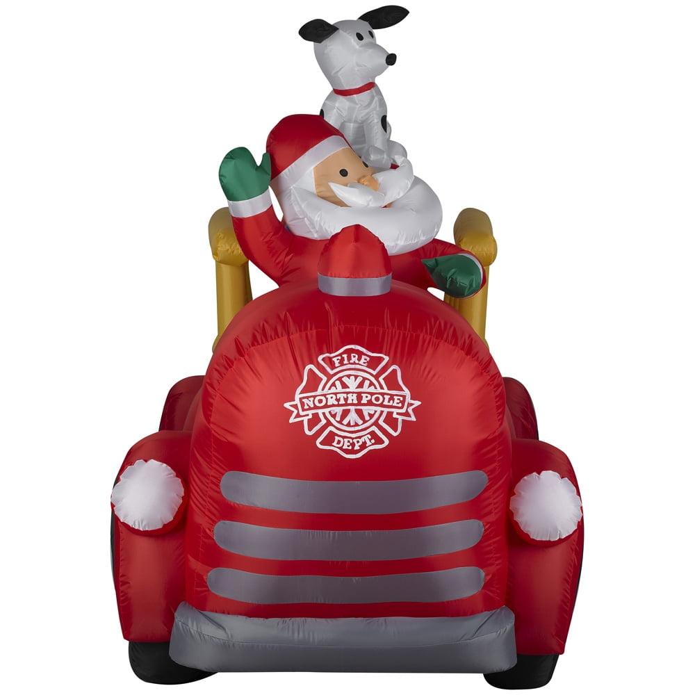 Gemmy Inflatable Santa Driving Fire Truck LED Lighted Yard Decoration - 61 in
