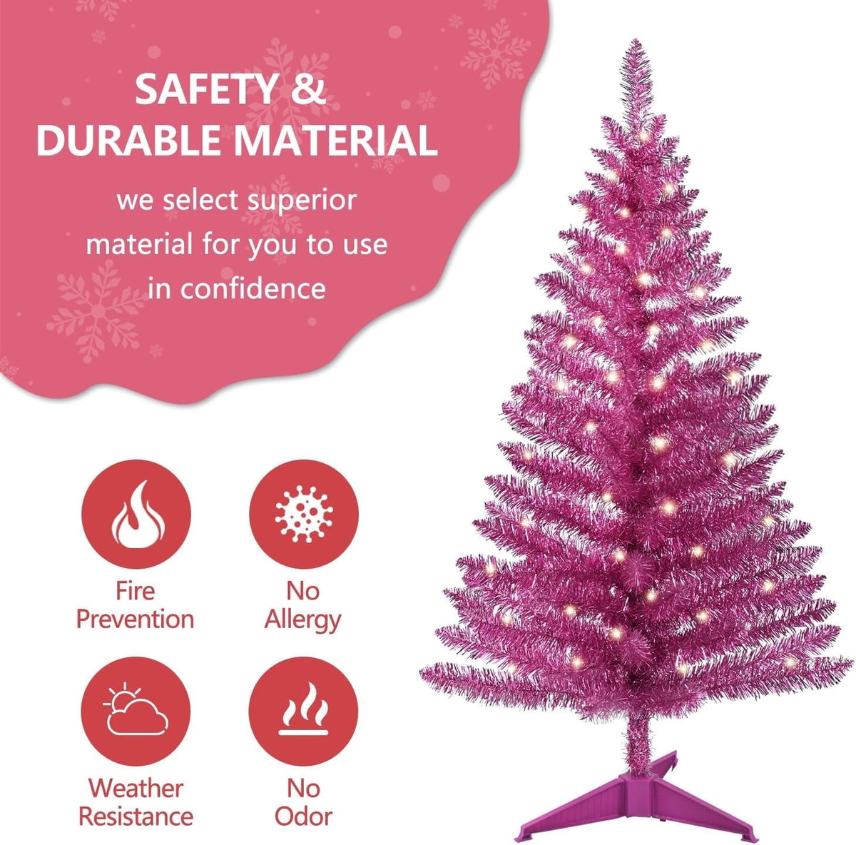 Mayhihi 4FT White Small Christmas Tree with Lights, Artificial Xmas Trees for Home Office