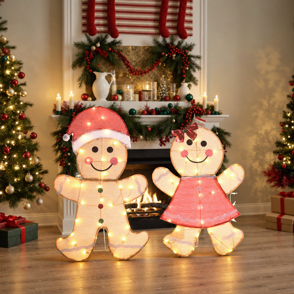 DEORAB 2-Pieces Outdoor Christmas Gingerbread Man lghting Decorations Xms Indoor Yard Garden Lawn Holiday Festive Light-up Decor, 70 LED Lights