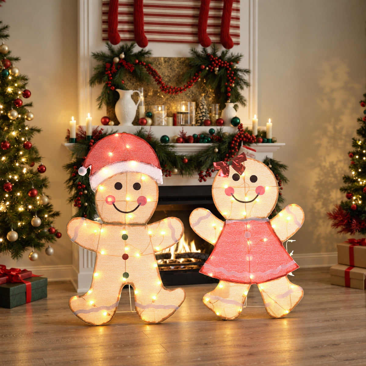 DEORAB 2-Pieces Outdoor Christmas Gingerbread Man lghting Decorations Xms Indoor Yard Garden Lawn Holiday Festive Light-up Decor, 70 LED Lights