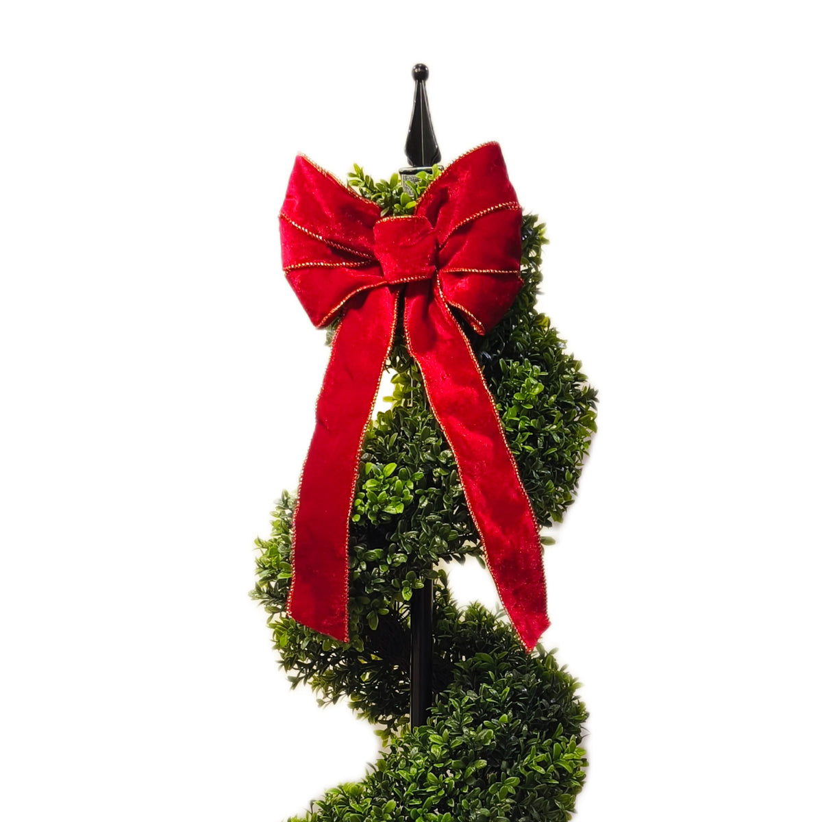 My Texas House Christmas Boxwood Swirl Topiary with Red Bow, 45",