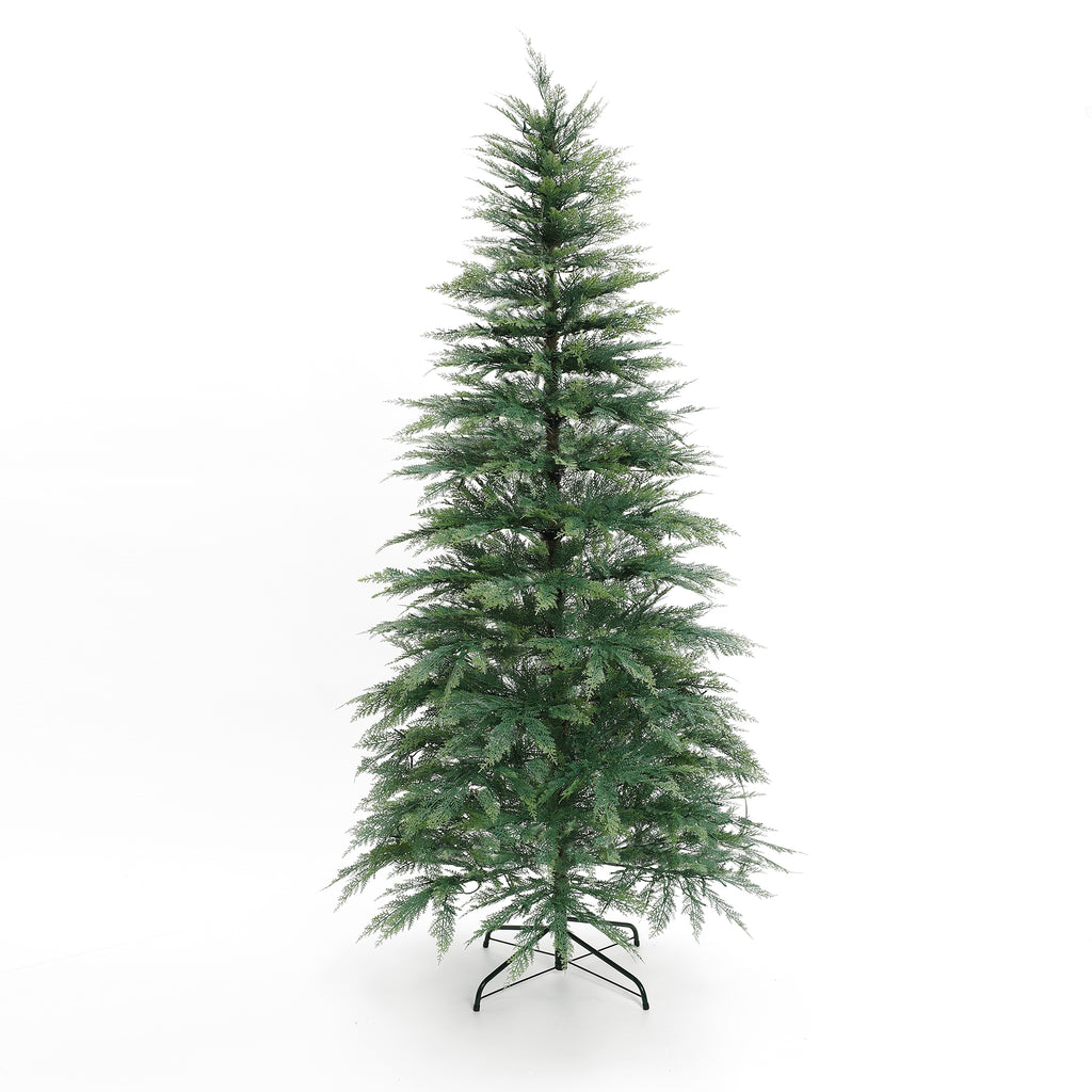LuxenHome 6.5Ft Pre-Lit Green Cypress Artificial Christmas Tree with Metal Stand