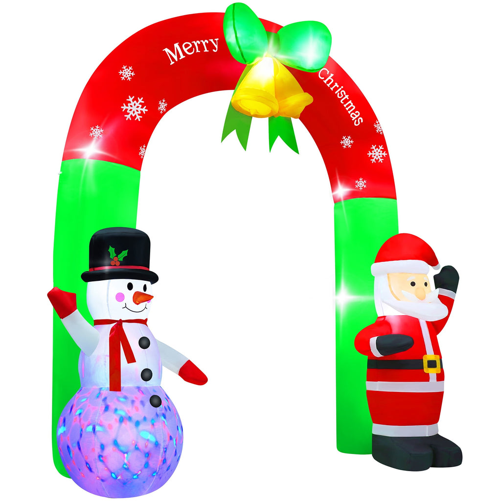 Yexmas 8FT Christmas Inflatable Archway,Christmas Blow Up Yard Decorations with Santa Claus and Snowman,Outdoor Christmas Decorations with Bow LED Lights