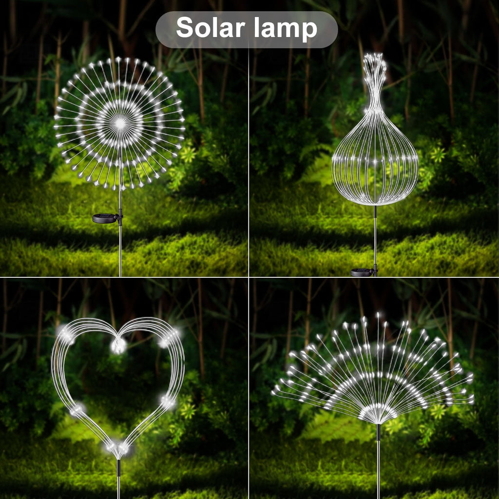 Rirool 2 Pack Solar Firework Lights, 120 LED Outdoor Garden Lights, Waterproof IP65 Pathway Yard Decor, DIY Copper Wire, Auto On/Off, Warm White