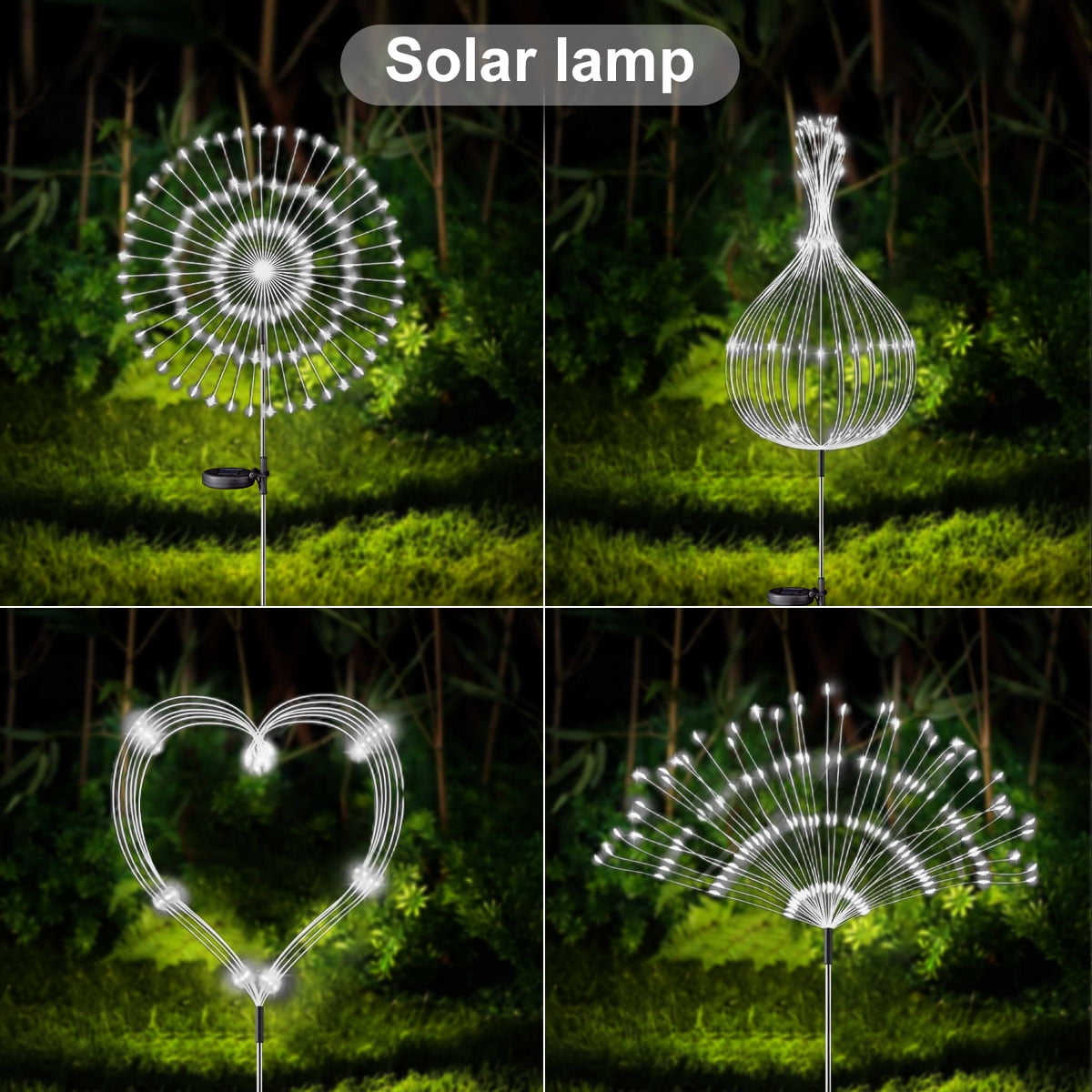 Rirool 2 Pack Solar Firework Lights, 120 LED Outdoor Garden Lights, Waterproof IP65 Pathway Yard Decor, DIY Copper Wire, Auto On/Off, Warm White