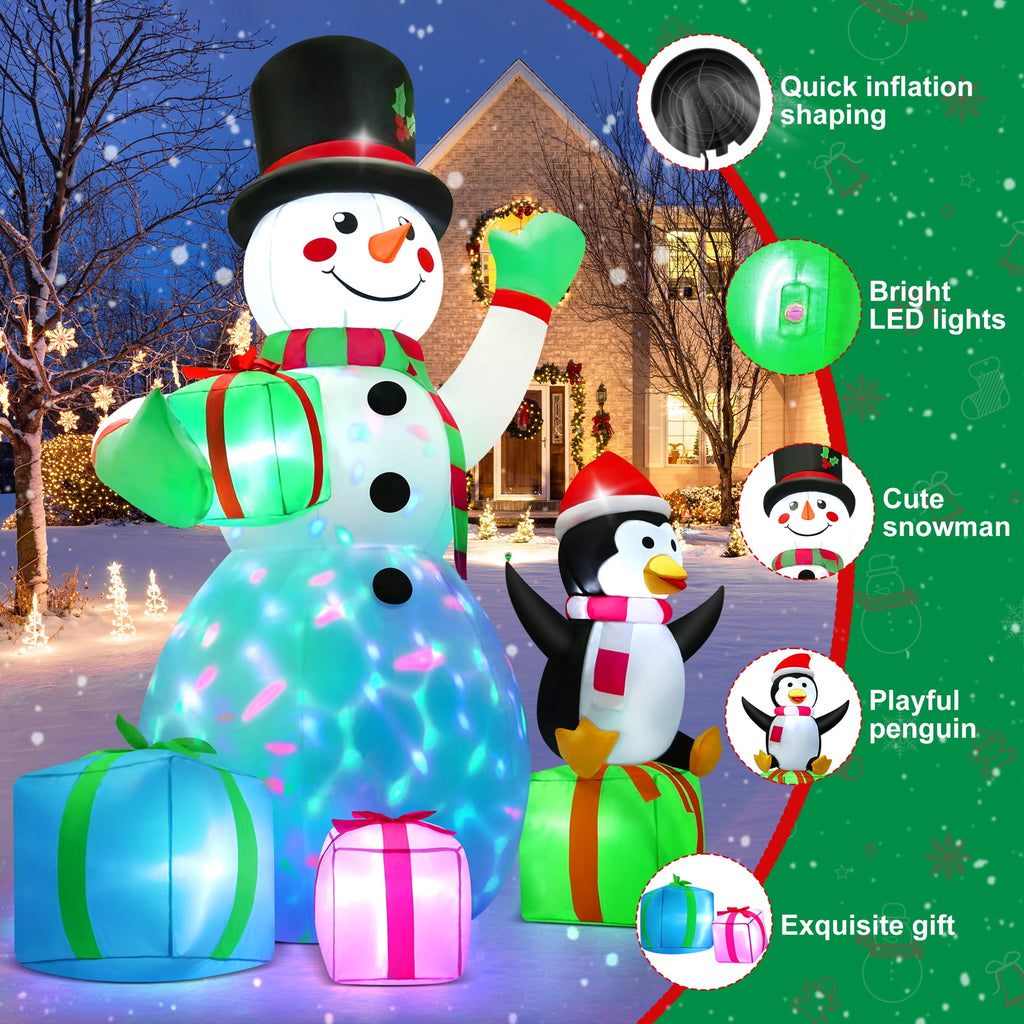 Yexmas 6FT Christmas Inflatables Snowman Blow Up Yard Decor with 360 Rotation Colorful Projector LED Light for Outdoor Christmas Party ,Garden and Lawn