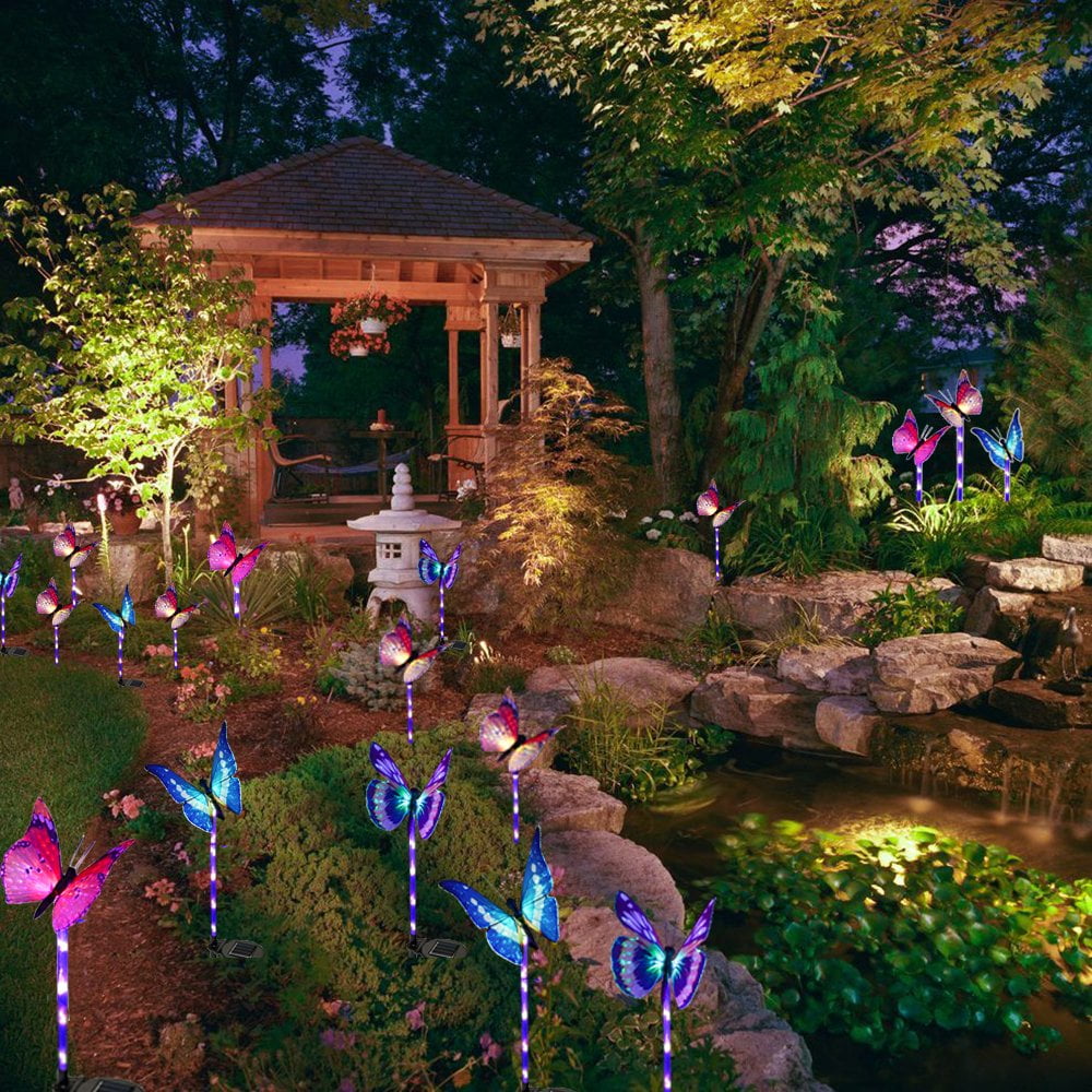 QiShi Solar Garden Lights Tree Outdoor Multi-Color Changing LED Stake Lights Flower for Garden, Patio, Yard and Decoration Solar Flickering Tree Lights (Tree,2 Pack)