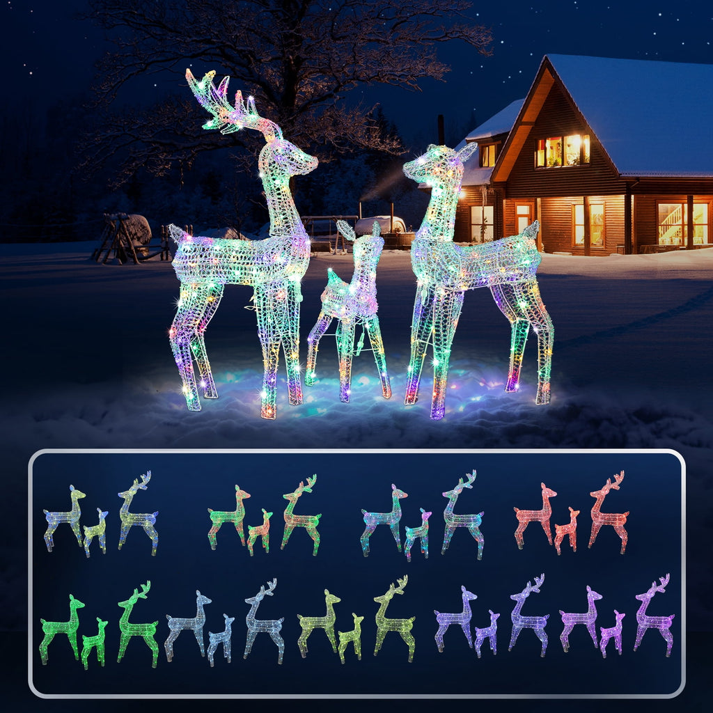 Ktaxon Christmas Outdoor Decor 4FT Lighted Reindeer Set 3Pcs Yard Deer Decorations LED Lights - Gold