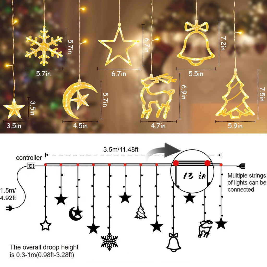Scidweet Christmas Lights Decorations, 11.5 FT Hanging Twinkle Fairy Christmas Curtain Lights for Home Indoor Outdoor Window Xmas Decor, Warm White