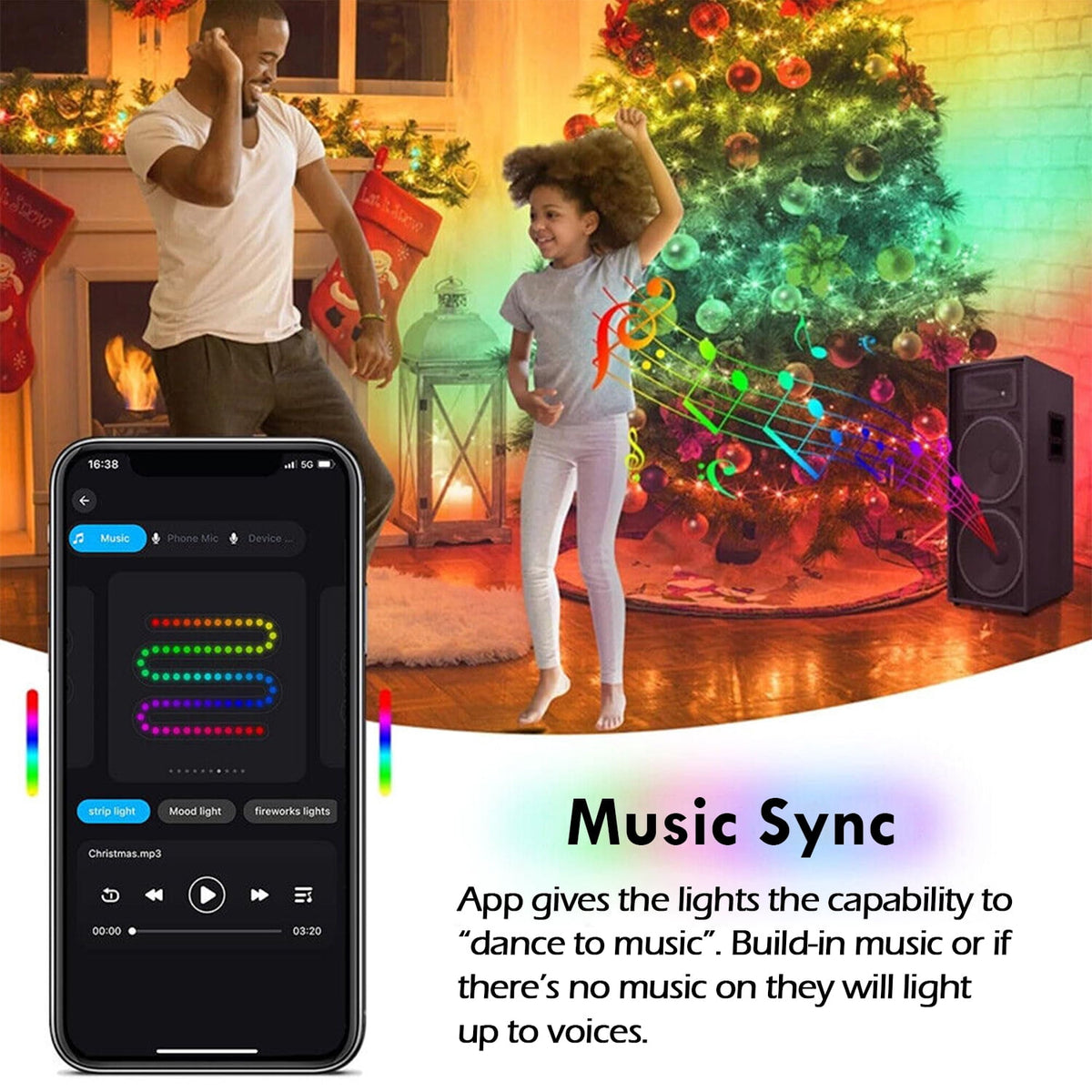 IC ICLOVER Christmas Tree String Lights Decorations with Ring Smart APP, 400 LED Waterfall Lights IP65 Waterproof Multi-Modes with Remote Color Changing Lights for Wedding Yard Party Home Holiday