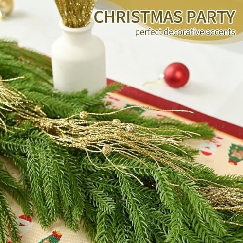 16 Piece Artificial Glitter Berry Stems 17 Inch Gold Christmas Tree Picks